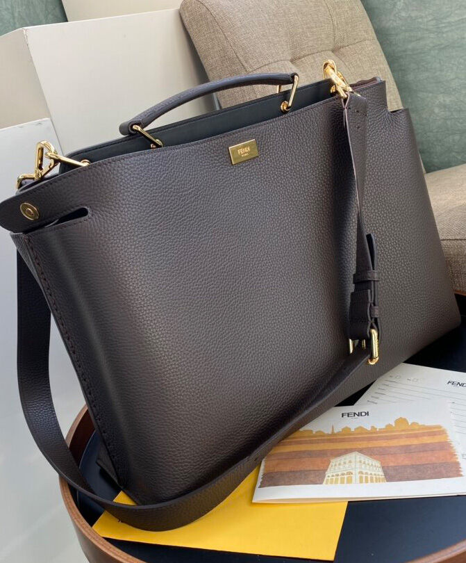 Fendi Peekaboo Iconic Essential Calf Leather Bag 7VA476 Coffee